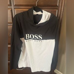 Boss Black and White Hooded Pullover with Logo Tag